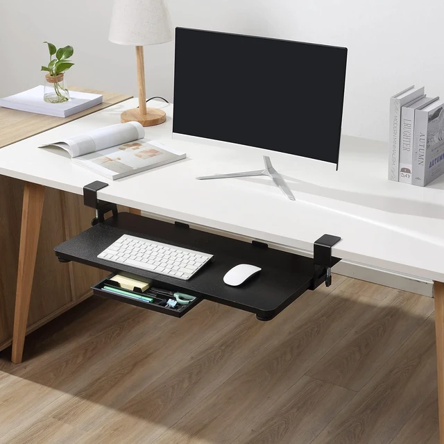 Alt view image 6 of 7 - ETHU Keyboard Tray, 26.77" X 11.81" Large Size Keyboard Tray Under Desk with C Clamp-on Mount Easy to Install, Computer Keyboard Stand, Ergonomic Keyboard Tray for Home and Office Wood