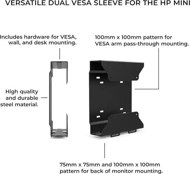 Alt view image 7 of 7 - HumanCentric VESA Mount Compatible with HP Desktop Mini, HP ProDesk Mini, HP EliteDesk Mini, Replaces Dual VESA Sleeve for Mini Desktops v3, Mount on an Arm, Under Desk or Wall, 75x75mm, 100x100mm
