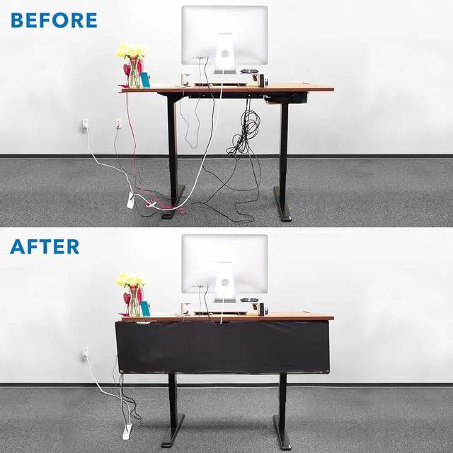 Alt view image 4 of 7 - Mount-It! Under Desk Modesty Panel for Office Desks and Sit Stand Workstations [60 Inches Wide] Mesh Organizer Pockets for Cables and Wires (Black)