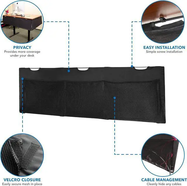 Alt view image 5 of 7 - Mount-It! Under Desk Modesty Panel for Office Desks and Sit Stand Workstations [60 Inches Wide] Mesh Organizer Pockets for Cables and Wires (Black)