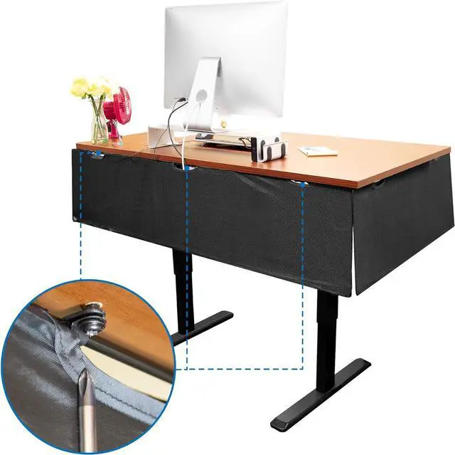 Alt view image 6 of 7 - Mount-It! Under Desk Modesty Panel for Office Desks and Sit Stand Workstations [60 Inches Wide] Mesh Organizer Pockets for Cables and Wires (Black)