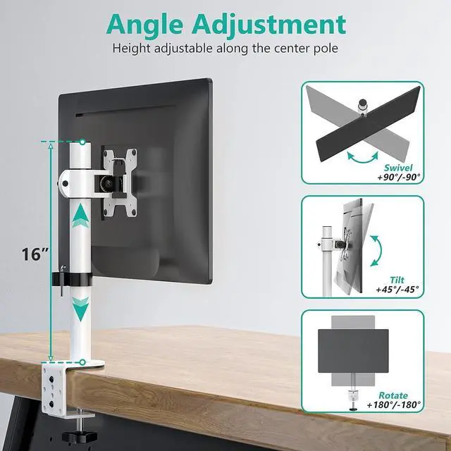 Alt view image 3 of 7 - WALI Single Monitor Mount for 1 Computer Screen up to 32 inch, Fully Adjustable Monitor Arm Holds up to 22 lbs (M001S-W), White