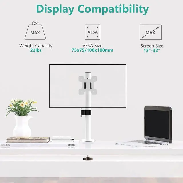 Alt view image 4 of 7 - WALI Single Monitor Mount for 1 Computer Screen up to 32 inch, Fully Adjustable Monitor Arm Holds up to 22 lbs (M001S-W), White