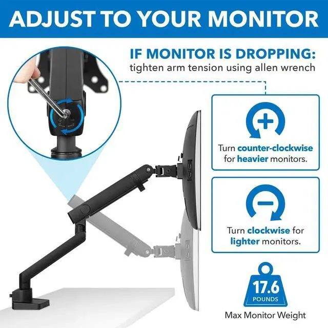 Alt view image 7 of 7 - Mount-It! Single Monitor Arm Mount | Premium Monitor Desk Stand | Articulating Mechanical Spring Arm | Fits 24 27 30 32 Inch VESA 75 100 Compatible Computer Screen | C-Clamp and Grommet Bases