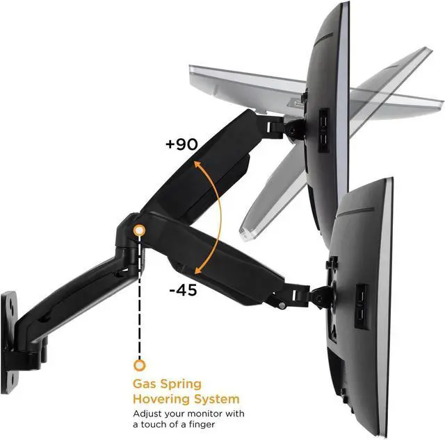 Alt view image 5 of 7 - Mount-It! Dual Monitor Wall Mount - 2 Monitor Wall Mount Arms - Full Motion Adjustable Computer Monitor Wall Mount with Articulating Arms for up to 27" Screens with 75 or 100 VESA Patterns