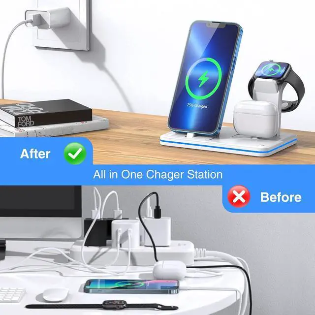 Alt view image 4 of 6 - iPhone Charger Stand,QI Fast 3 in 1 Charging Station,Charging Dock for Apple iPhone 14/13/12/11/11pro/11pro Max/X/XS/XR/Xs Max/8/8 Plus,iWatch Series, AirPods 1/2/3/Pro