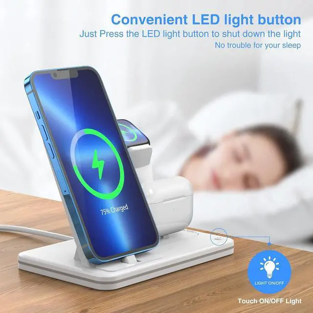 Alt view image 6 of 6 - iPhone Charger Stand,QI Fast 3 in 1 Charging Station,Charging Dock for Apple iPhone 14/13/12/11/11pro/11pro Max/X/XS/XR/Xs Max/8/8 Plus,iWatch Series, AirPods 1/2/3/Pro