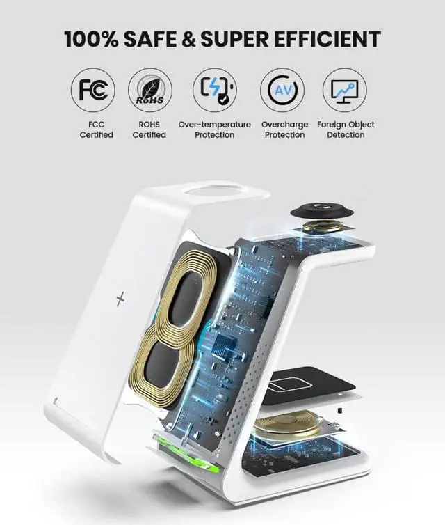 Alt view image 4 of 7 - Wireless Charging Stand, GEEKERA 3 in 1 Wireless Charger Dock Station for iPhone 15 14 13 12 11 Pro Max Plus XR XS 8 Plus, Apple Watch Ultra/9/SE/8/7/6/5/4/3/2, AirPods Pro/3
