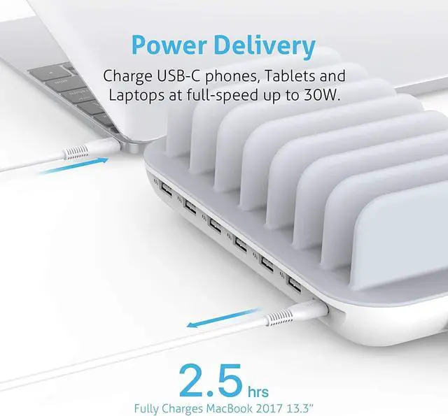 Alt view image 4 of 6 - SooPii 70W 7 Port Charging Station for Multiple Devices,Charger Station with One 30W Power Delivery Port for Laptops,and 6 USB Ports for Smart Phones,Tablets,Other Electronics