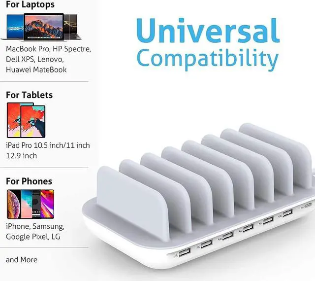 Alt view image 6 of 6 - SooPii 70W 7 Port Charging Station for Multiple Devices,Charger Station with One 30W Power Delivery Port for Laptops,and 6 USB Ports for Smart Phones,Tablets,Other Electronics