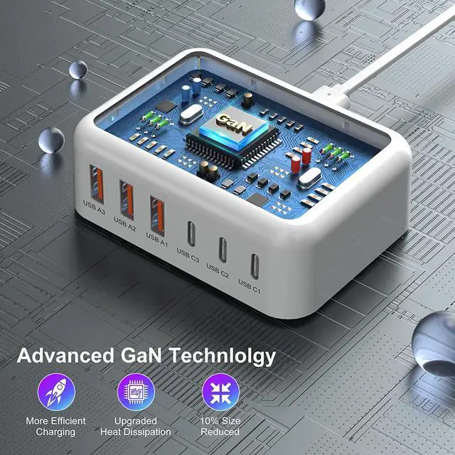 Alt view image 7 of 7 - USB C Fast Charger Block, Bangfun 6 Port 100W USB Type C Charging Station Hub Fast Charging Wall Charger Plug Cube with 3 USB A & USB C Powe Strip Adapter for iPhone 15 14 13 12 11 iPad, Pixel-White