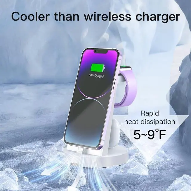 Alt view image 4 of 6 - Charging Station for Multiple Devices,3 in 1 Fast Charging Station Dock for iPhone Series 14 Pro Max/13/12/11/X/8 Plus,for Airpods,DUMTERR Desk Wireless Charger for Apple Watch 8/Ultra/7/6/SE/5/4/3/2