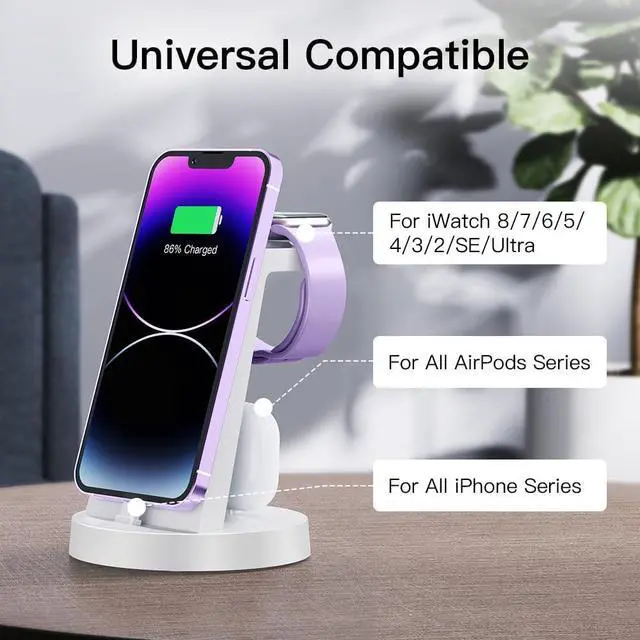 Alt view image 5 of 6 - Charging Station for Multiple Devices,3 in 1 Fast Charging Station Dock for iPhone Series 14 Pro Max/13/12/11/X/8 Plus,for Airpods,DUMTERR Desk Wireless Charger for Apple Watch 8/Ultra/7/6/SE/5/4/3/2