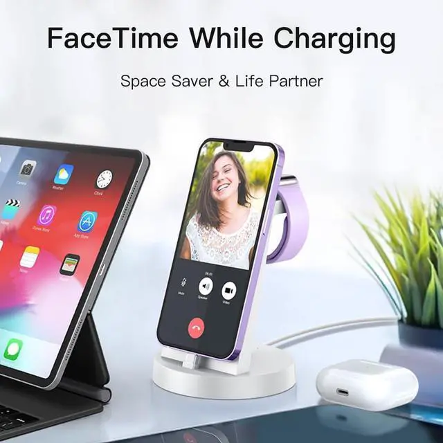 Alt view image 6 of 6 - Charging Station for Multiple Devices,3 in 1 Fast Charging Station Dock for iPhone Series 14 Pro Max/13/12/11/X/8 Plus,for Airpods,DUMTERR Desk Wireless Charger for Apple Watch 8/Ultra/7/6/SE/5/4/3/2