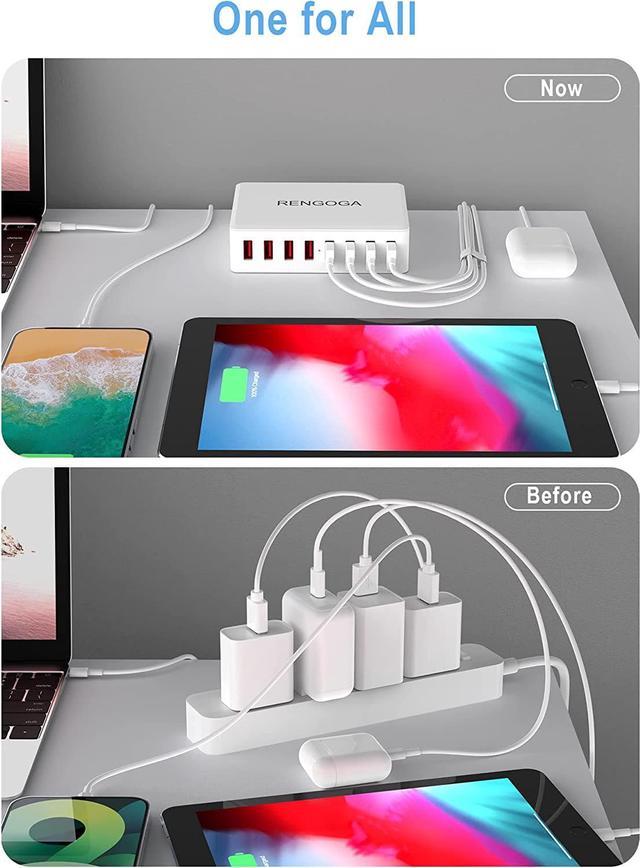 RENGOGA Chargeur USB Multiple, 8 Port USB-A Chargeur Multi 50W