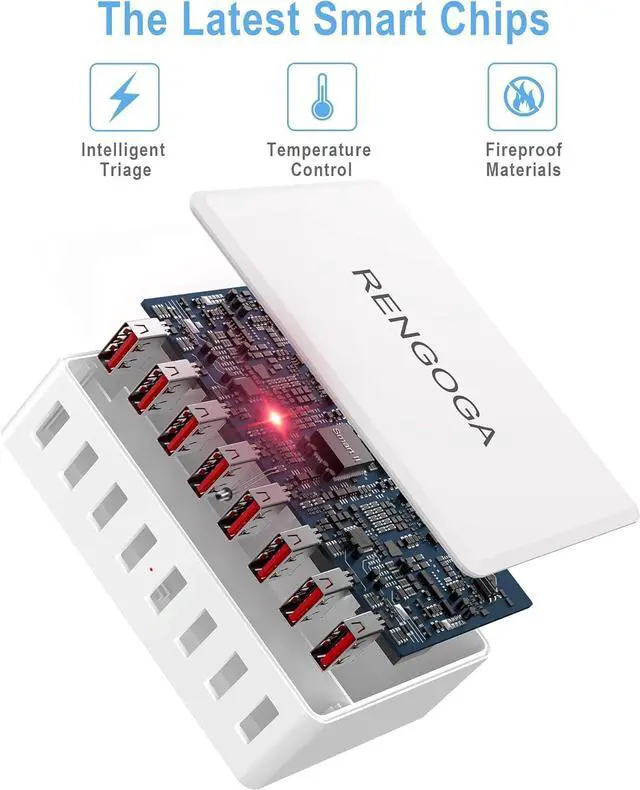 Alt view image 5 of 7 - USB Charging Station, RENGOGA 50W/10A USB Charger 8-Ports USB Charging Hub, Multi USB Charger Block for Multilple Devices, iPhone 15 14 13 Pro Max,iPad Air, Samsung Galaxy S21 S20, Tablet-White