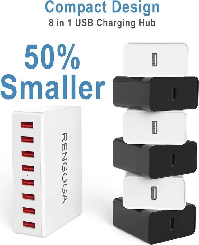 Alt view image 6 of 7 - USB Charging Station, RENGOGA 50W/10A USB Charger 8-Ports USB Charging Hub, Multi USB Charger Block for Multilple Devices, iPhone 15 14 13 Pro Max,iPad Air, Samsung Galaxy S21 S20, Tablet-White