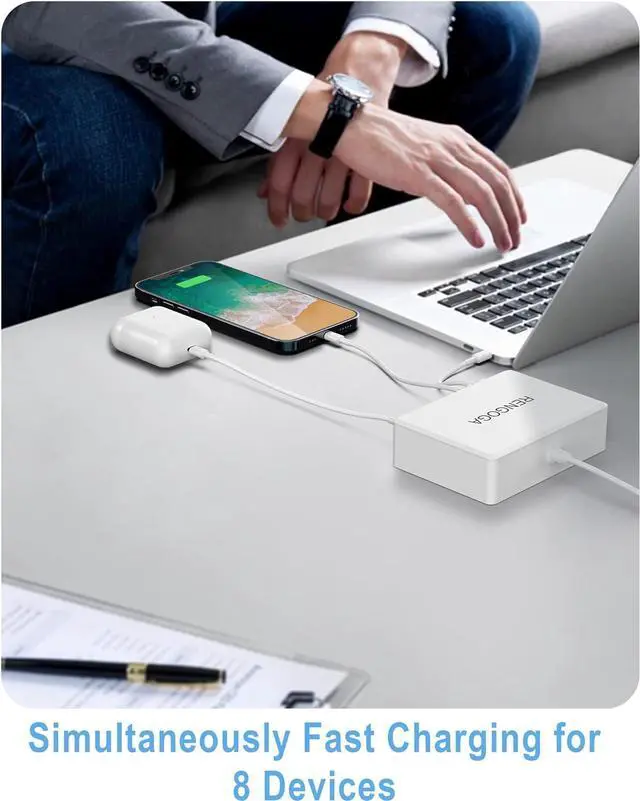 Alt view image 7 of 7 - USB Charging Station, RENGOGA 50W/10A USB Charger 8-Ports USB Charging Hub, Multi USB Charger Block for Multilple Devices, iPhone 15 14 13 Pro Max,iPad Air, Samsung Galaxy S21 S20, Tablet-White