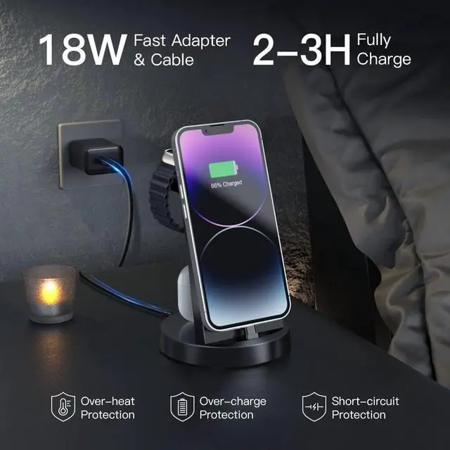 Alt view image 3 of 6 - Charging Station for Multiple Devices,3 in 1 Fast Charging Station Dock for iPhone Series 14 Pro Max/13/12/11/X/8 Plus,for Airpods,DUMTERR Desk Wireless Charger for Apple Watch 8/Ultra/7/6/SE/5/4/3/2