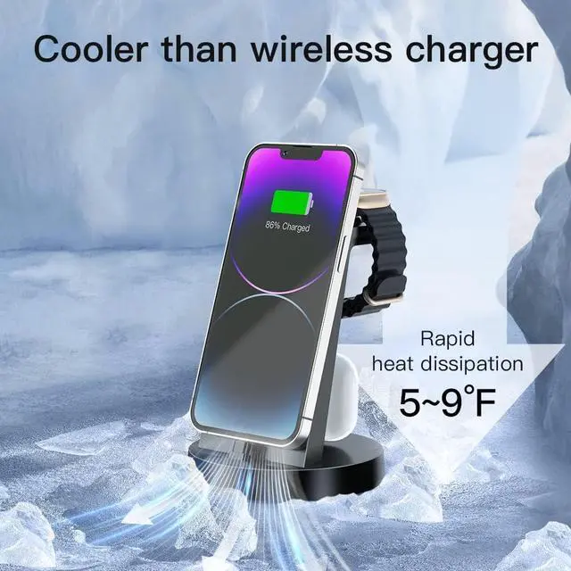Alt view image 4 of 6 - Charging Station for Multiple Devices,3 in 1 Fast Charging Station Dock for iPhone Series 14 Pro Max/13/12/11/X/8 Plus,for Airpods,DUMTERR Desk Wireless Charger for Apple Watch 8/Ultra/7/6/SE/5/4/3/2