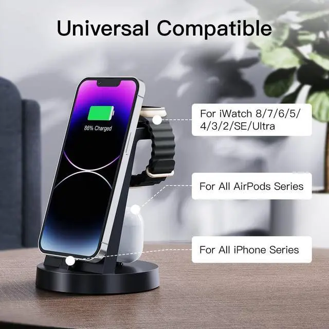 Alt view image 5 of 6 - Charging Station for Multiple Devices,3 in 1 Fast Charging Station Dock for iPhone Series 14 Pro Max/13/12/11/X/8 Plus,for Airpods,DUMTERR Desk Wireless Charger for Apple Watch 8/Ultra/7/6/SE/5/4/3/2