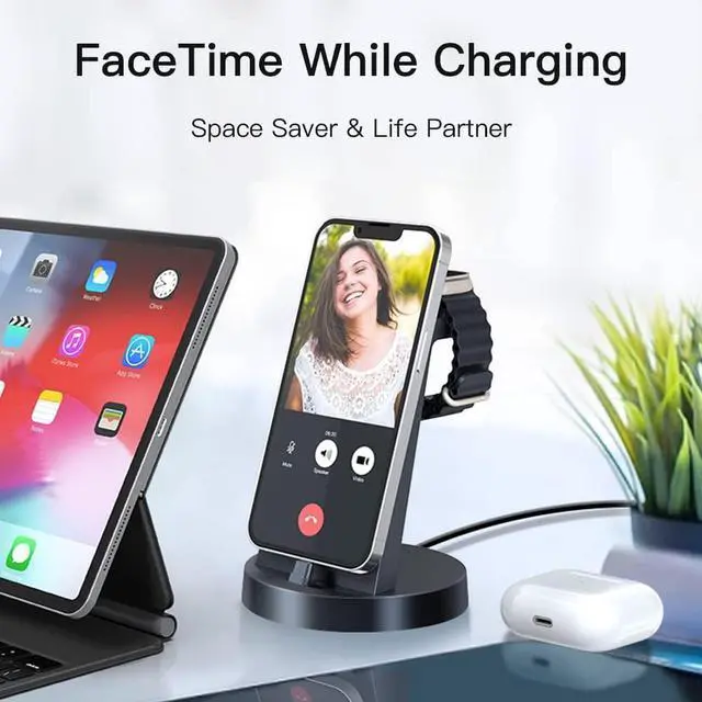 Alt view image 6 of 6 - Charging Station for Multiple Devices,3 in 1 Fast Charging Station Dock for iPhone Series 14 Pro Max/13/12/11/X/8 Plus,for Airpods,DUMTERR Desk Wireless Charger for Apple Watch 8/Ultra/7/6/SE/5/4/3/2