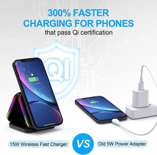 Alt view image 4 of 7 - Fast Wireless Charger 3 in 1, ALUXKEE Magnetic Foldable Wireless Charging Station for iPhone 15/14/13/12 Pro Max/X/Xs Max/8,AirPods iWatch Series 7/6/5/SE/4/3/2 (with QC3.0 Adapter)