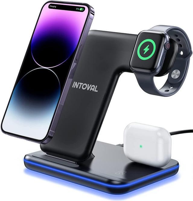 Main image of Intoval Charging Station for Apple iPhone/iWatch/Airpods, 3 in 1 Wireless Charger for iPhone 14/13/12/11/XS/XR/XS/X/8, iWatch 8/Ultra/7/6/SE/5/4/3/2, Airpods Pro2/Pro1/3/2/1 (Z5,Black)