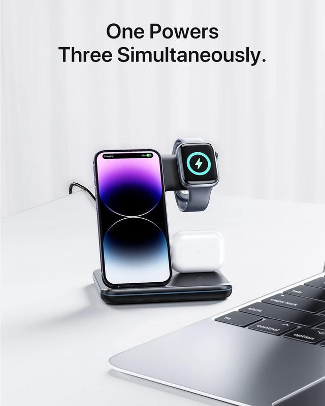 Alt view image 2 of 6 - Intoval Charging Station for Apple iPhone/iWatch/Airpods, 3 in 1 Wireless Charger for iPhone 14/13/12/11/XS/XR/XS/X/8, iWatch 8/Ultra/7/6/SE/5/4/3/2, Airpods Pro2/Pro1/3/2/1 (Z5,Black)