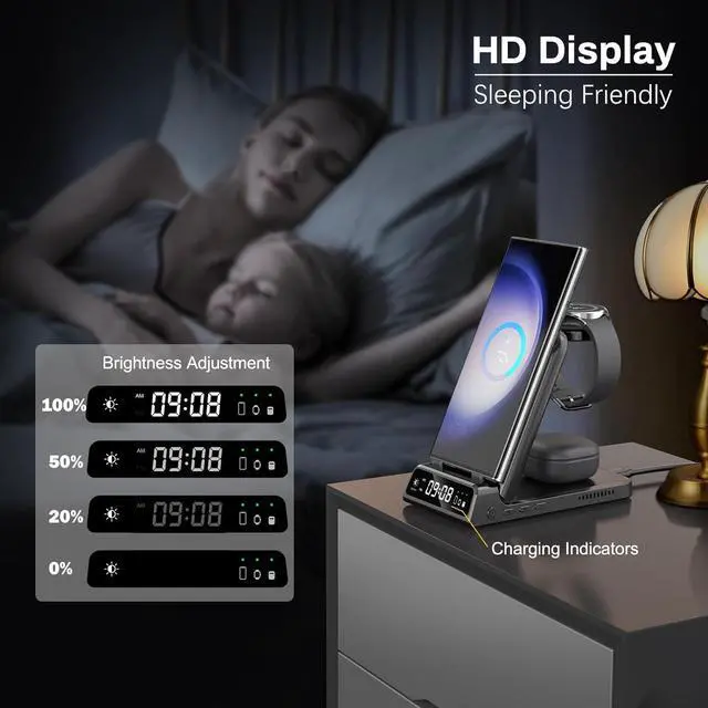 Alt view image 5 of 7 - SwanScout Wireless Charging Station for Samsung, Travel Portable Charger 4 in 1 for Samsung Galaxy S23 Ultra/S23/S22 Ultra/S22/S21/Note 20, Galaxy Watch 6/6 Classic/5/5 Pro/4, Galaxy Buds 2 Pro/Pro