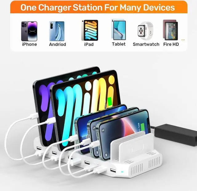 Alt view image 4 of 6 - Alxum 60W 10 Ports USB Charging Station for Multiple Devices, Multi USB Charger Station with 5V/2.4A Output for Phone, Tablet and More, White