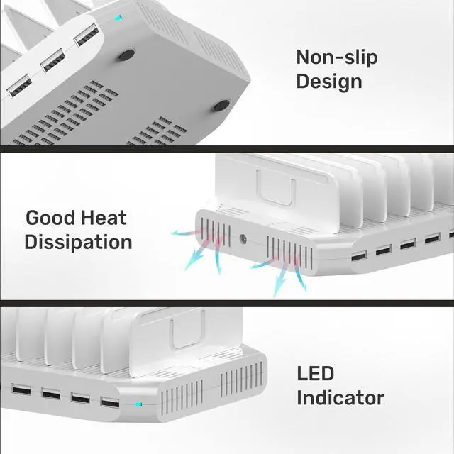 Alt view image 5 of 6 - Alxum 60W 10 Ports USB Charging Station for Multiple Devices, Multi USB Charger Station with 5V/2.4A Output for Phone, Tablet and More, White