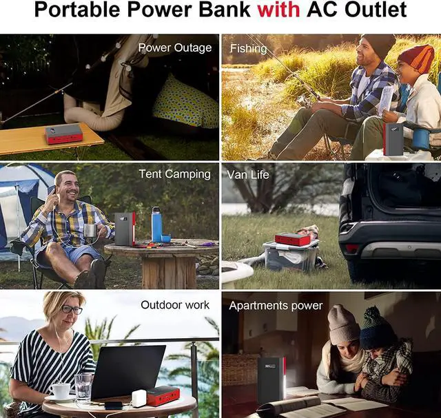 Alt view image 7 of 7 - Portable Power Bank with AC Outlet, 65W 110V External Battery Pack 24000mAh Power Pack Portable Power Source Supply for Outdoor RV Tent Camping Home Office Emergency