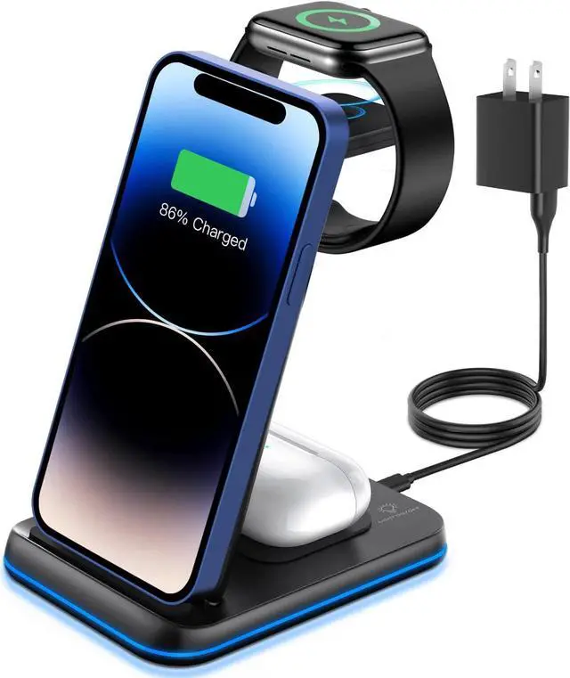 Main image of Foldable Wireless Charger for Multiple Devices 3 in 1 Wireless Charging Station for Travel, Compatible with iPhone15 14 13 12 11/Pro/XR, iWatch Charger for7/6/5/4/3/2, Airpods Wireless/Pro