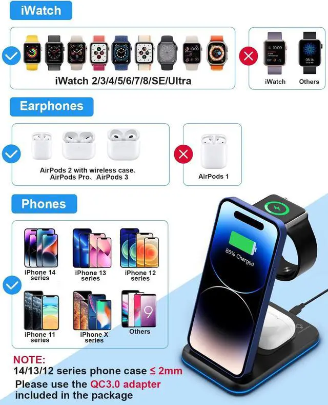 Alt view image 2 of 7 - Foldable Wireless Charger for Multiple Devices 3 in 1 Wireless Charging Station for Travel, Compatible with iPhone15 14 13 12 11/Pro/XR, iWatch Charger for7/6/5/4/3/2, Airpods Wireless/Pro