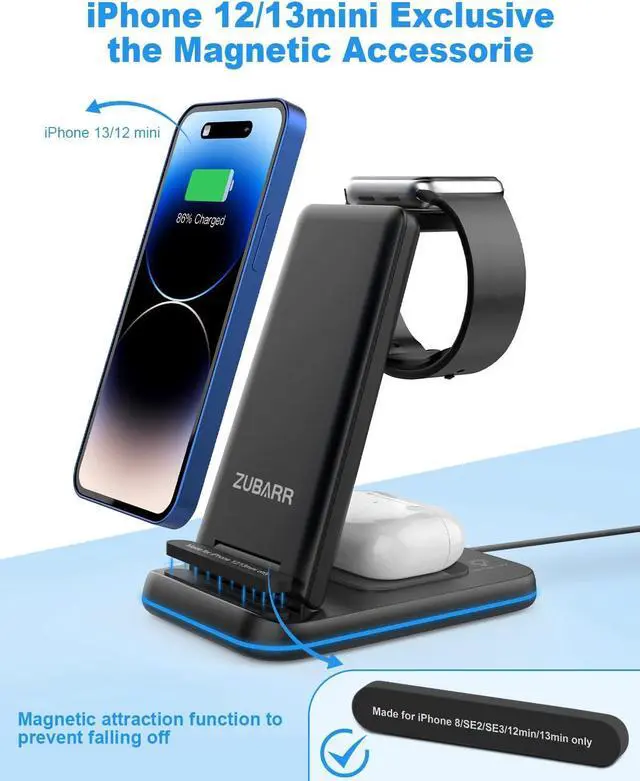 Alt view image 4 of 7 - Foldable Wireless Charger for Multiple Devices 3 in 1 Wireless Charging Station for Travel, Compatible with iPhone15 14 13 12 11/Pro/XR, iWatch Charger for7/6/5/4/3/2, Airpods Wireless/Pro