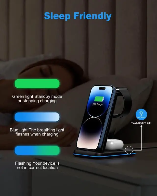 Alt view image 5 of 7 - Foldable Wireless Charger for Multiple Devices 3 in 1 Wireless Charging Station for Travel, Compatible with iPhone15 14 13 12 11/Pro/XR, iWatch Charger for7/6/5/4/3/2, Airpods Wireless/Pro