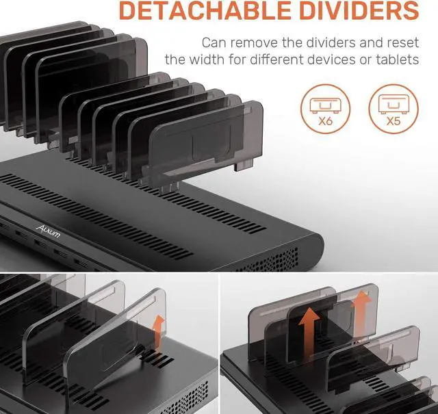Alt view image 5 of 7 - 10 Port USB Charging Station, Charging Station for Multiple Device with Adjustable Dividers, Compatible with iPhone, iPad Air/Mini, Samsung Galaxy, LG stylo, Google Pixel, Kindle, Black (60W(10*A))