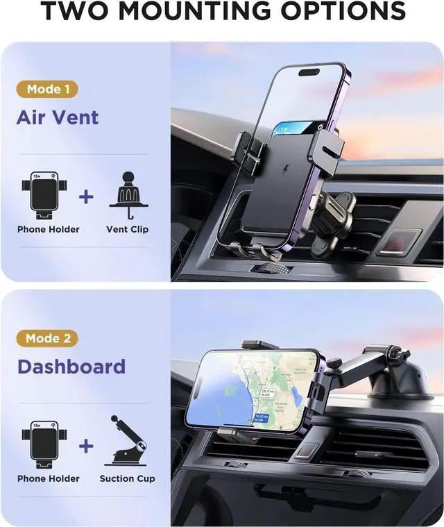 Alt view image 3 of 7 - JOYROOM Wireless Car Charger,15W Qi Fast Charging Car Charger Phone Holder Mount, Auto-Clamping Alignment Windshield Dashboard Air Vent Cell Phone Holder for iPhone 15 Pro Max/15 Pro, Galaxy S24 etc