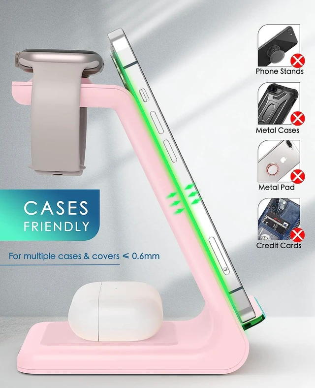 Alt view image 3 of 7 - Wireless Charging Station 3 in 1 Fast Charging Station Wireless Charger Stand for iPhone 14/13/12/11 Pro Max/X/Xs Max/8/8 Plus AirPods iWatch Series