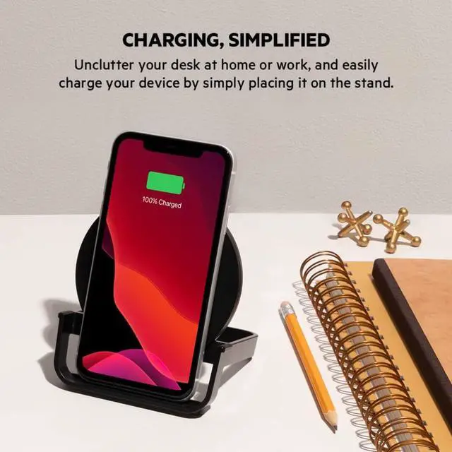 Alt view image 3 of 4 - Belkin BoostCharge 10W Fast Wireless Charging Stand, Includes QuickCharge 3.0 Wall Charger and Cable, Case Compatible for iPhones, Galaxy, Pixel and Other Qi Enabled Devices (includes AC adapter)Black