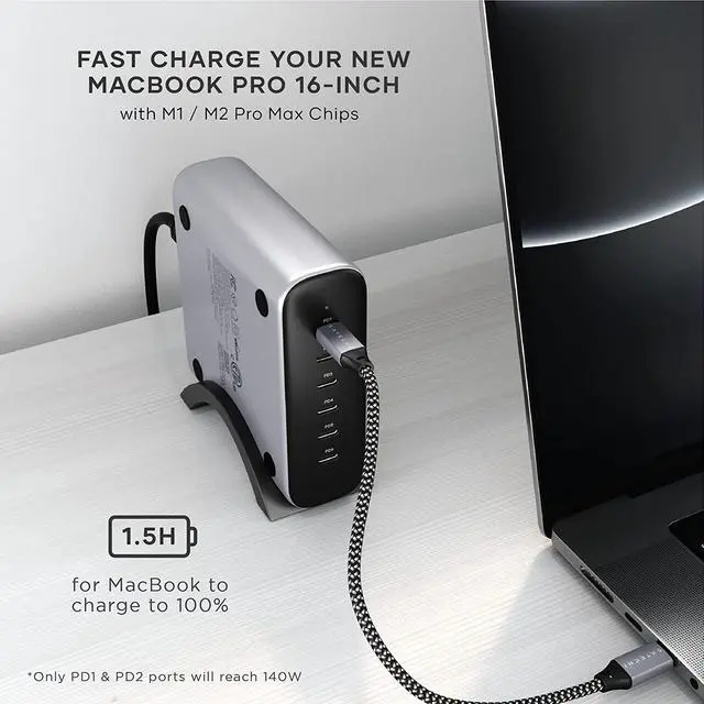 Alt view image 3 of 7 - Satechi 200W 6-Port GaN Charging Station  2X 140W USB C and 4X USB C, Fast Charging Travel Charger for Multiple Devices, Apple and Most Thunderbolt Devices