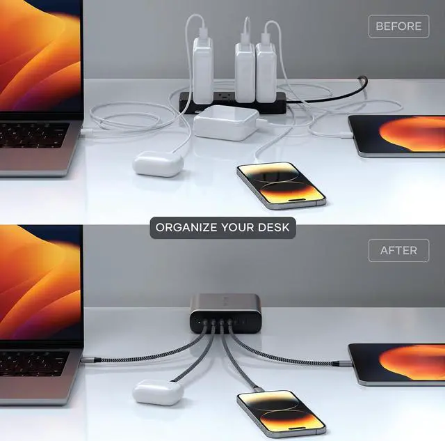 Alt view image 6 of 7 - Satechi 200W 6-Port GaN Charging Station  2X 140W USB C and 4X USB C, Fast Charging Travel Charger for Multiple Devices, Apple and Most Thunderbolt Devices