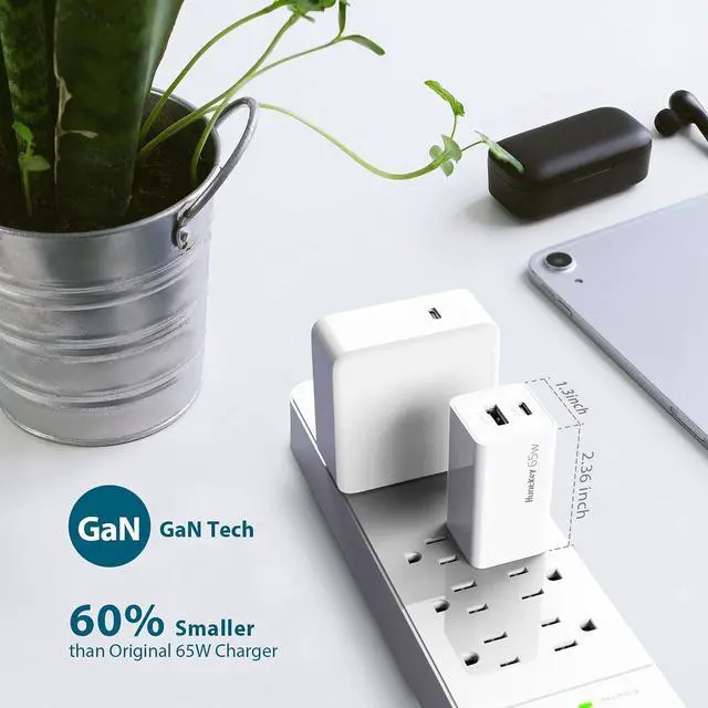 Alt view image 5 of 7 - 65W USB C Charger, Huntkey GaN 2-Port Type C Wall Charger Fast Charging Block PD 3.0 PPS Compatible for MacBook Pro/Air, Laptop,iPad, iPhone 14/13/12, iPad, Galaxy S23/S22,Pixel and More