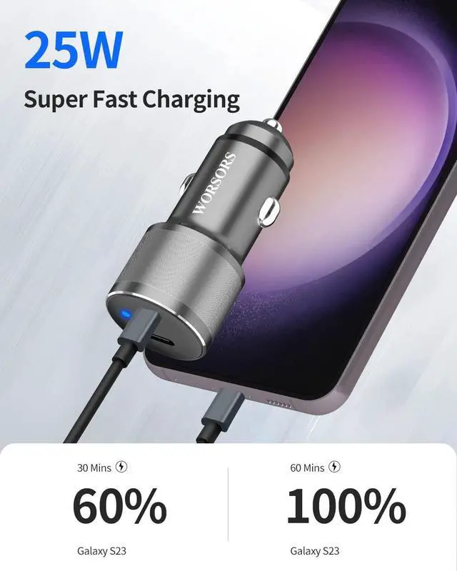 Alt view image 2 of 7 - Dual USB C Car Charger 60W PD (30W + 30W) Super Fast Charging Adapter Metal for iPhone 16/15 Pro Max  Galaxy S25 Ultra/S25 Plus/S25/S24/S23 Note 20/10 iPad Pro + 2X Type C to C Cable 3.3Ft