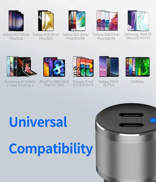 Alt view image 5 of 7 - Dual USB C Car Charger 60W PD (30W + 30W) Super Fast Charging Adapter Metal for iPhone 16/15 Pro Max  Galaxy S25 Ultra/S25 Plus/S25/S24/S23 Note 20/10 iPad Pro + 2X Type C to C Cable 3.3Ft