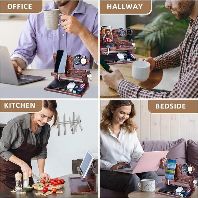 Alt view image 6 of 7 - Funistree Gifts for Men Dad Christmas from Daughter Son, Ash Wood Phone Docking Station, Anniversary Birthday Gifts for Him Husband Boyfriend from Wife, Nightstand Organizer Graduation Gifts Ideas