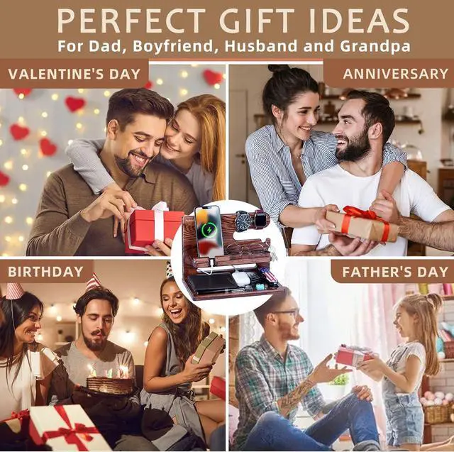 Alt view image 7 of 7 - Funistree Gifts for Men Dad Christmas from Daughter Son, Ash Wood Phone Docking Station, Anniversary Birthday Gifts for Him Husband Boyfriend from Wife, Nightstand Organizer Graduation Gifts Ideas