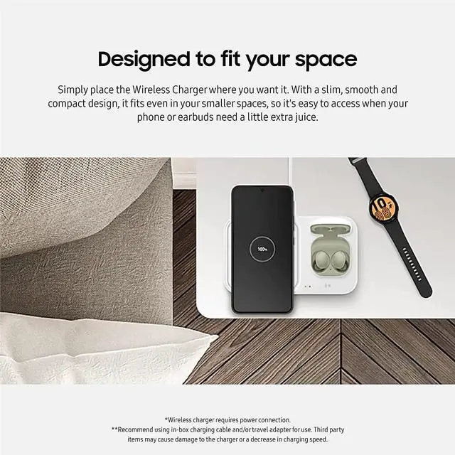 Alt view image 5 of 6 - SAMSUNG 15W Wireless Charger Duo w/USB C Cable, Fast Charge 2 Devices at Once, Cordless Charging Pad for Galaxy Phones and Devices, 2022, includes Microfiber Cleaning Cloth - Black