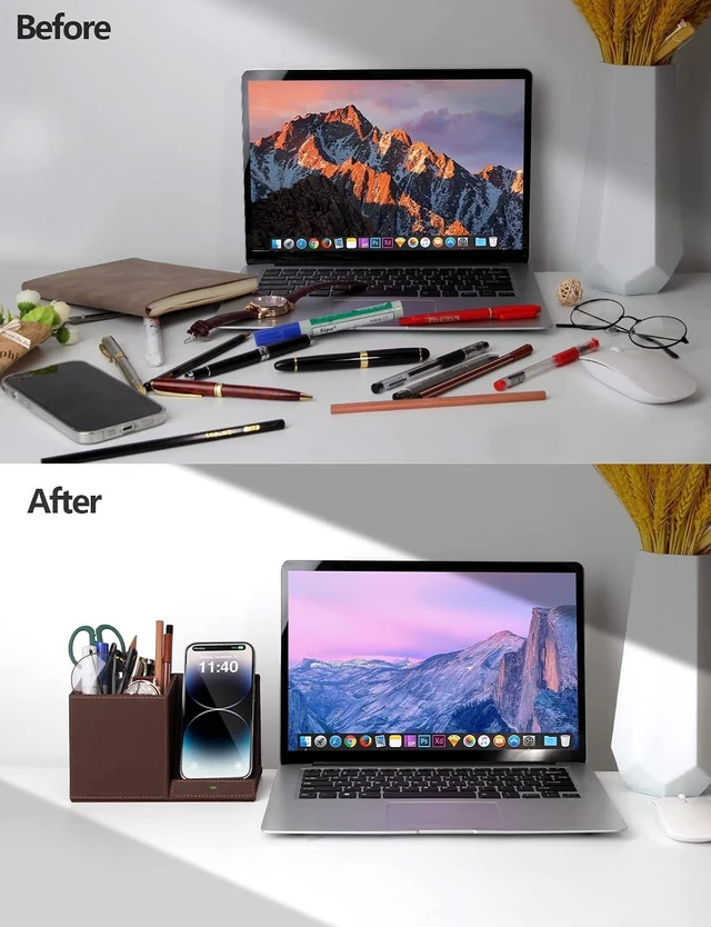 Alt view image 5 of 6 - Pen Holder with Wireless Charger, Compatible with iPhone 17/16/15/14/13/12/11/8 Series, Pencil Holder Phone Stand for Desk Home Office, Men Gift Husband Wife Anniversary Dad Birthday Idea Gadget